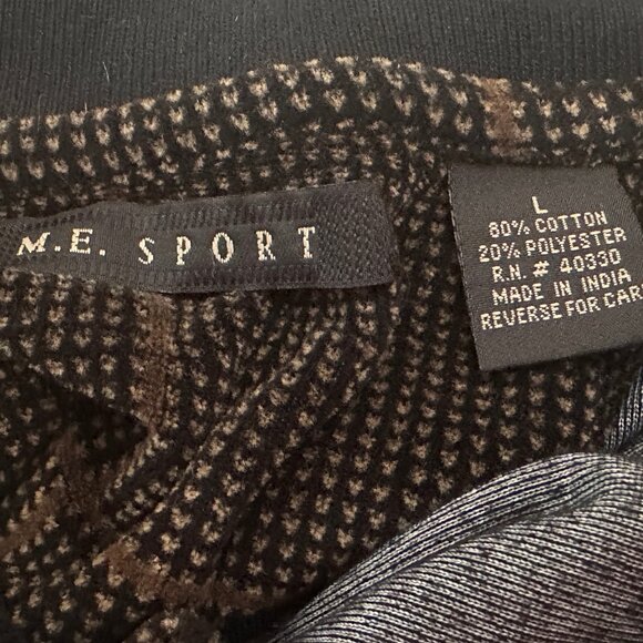 VTG M.E. Sport Men’s Velour LS Polo Pullover Crosshatch Pattern Blk/Brn Size L - Picture 11 of 14